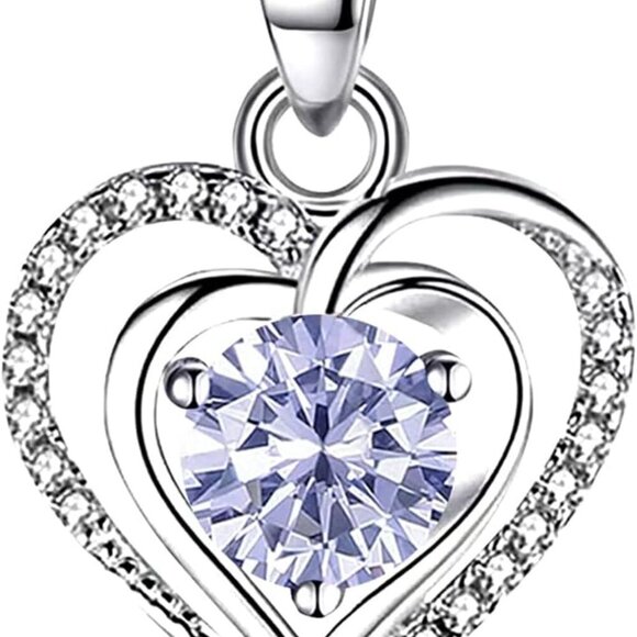 Jewelry - Heart Birthstone Pendant Necklace for Women 925 Sterling Silver Zirconia Necklac